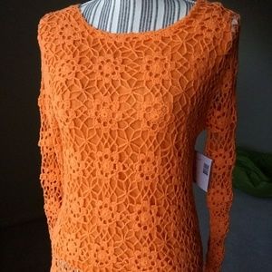 Sag Harbor Crochet Lace Orange Knit Top